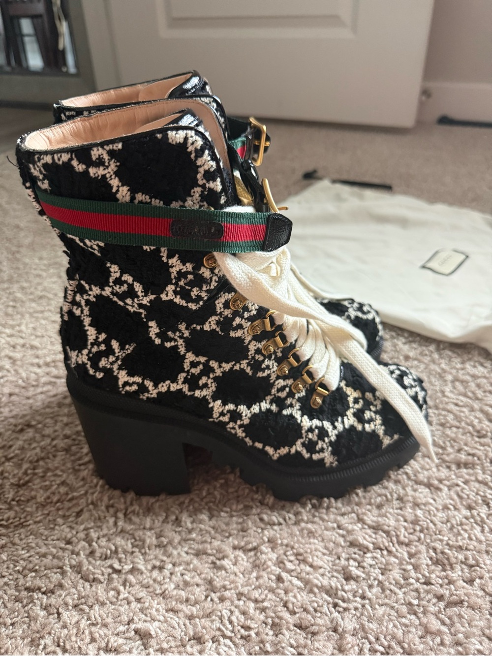 Gucci Black and Cream Lace-Up Women's Boots
